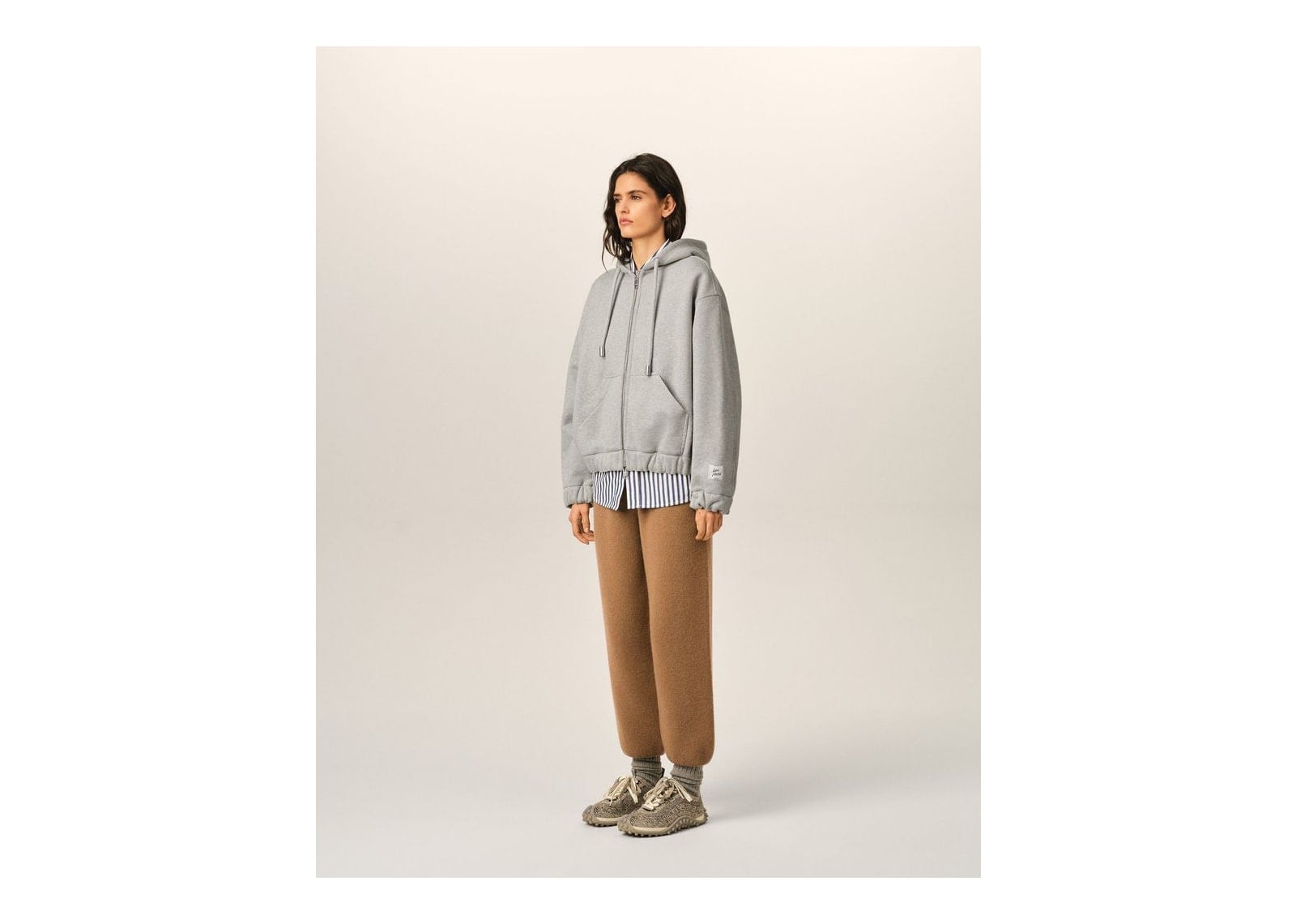 Ami Paris Zipped Cotton Hoodie with Heritage Ami Paris Label Heather Ash Grey - görsel 12