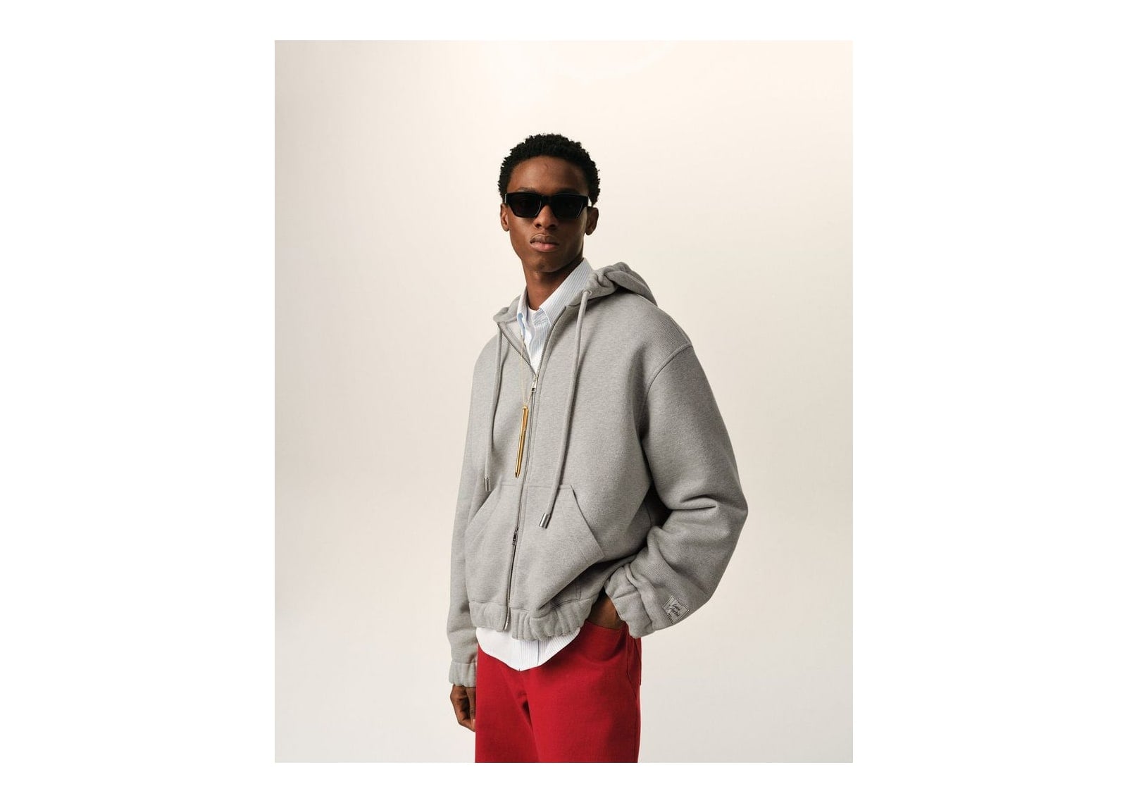 Ami Paris Zipped Cotton Hoodie with Heritage Ami Paris Label Heather Ash Grey - görsel 2