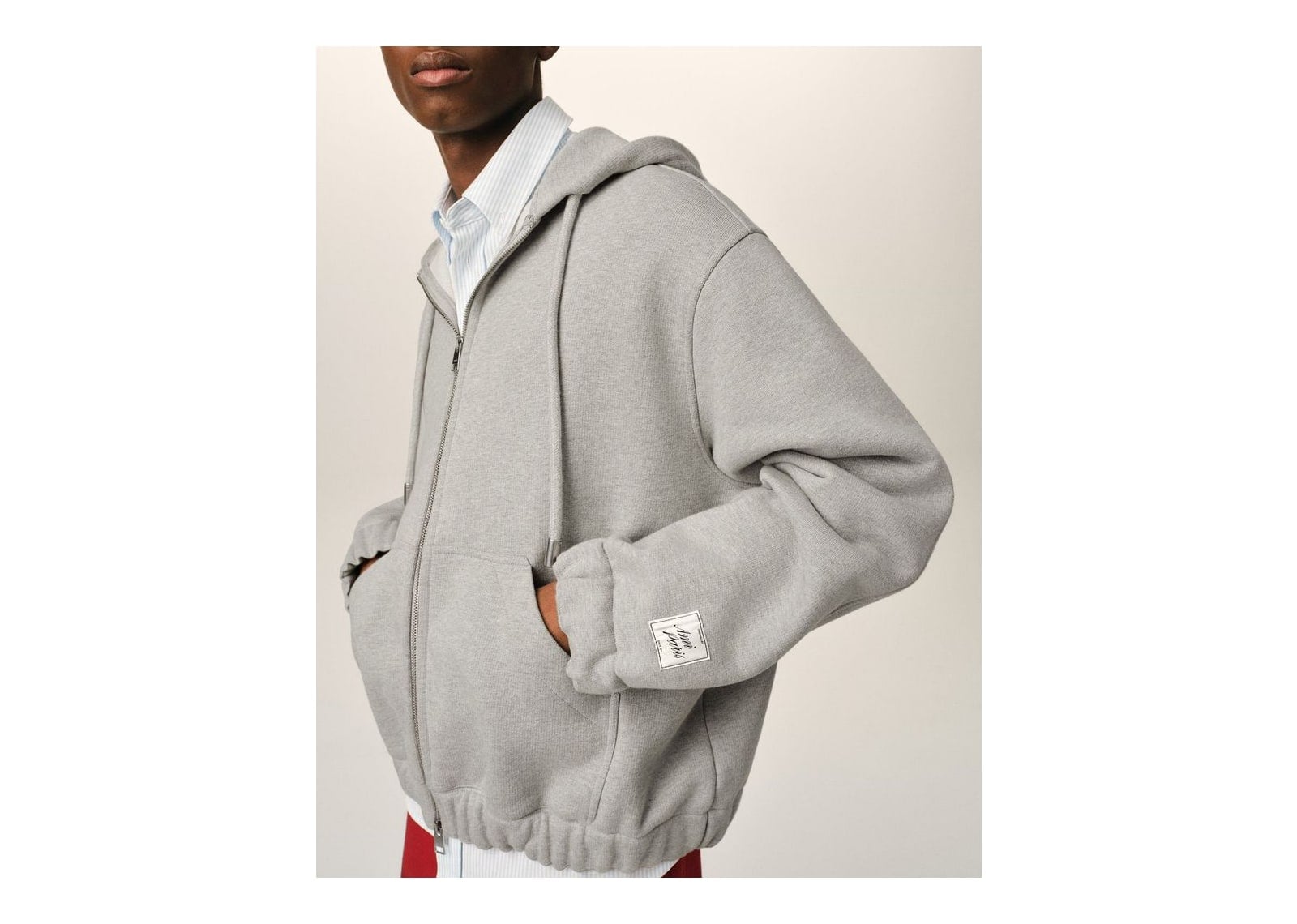 Ami Paris Zipped Cotton Hoodie with Heritage Ami Paris Label Heather Ash Grey - görsel 4