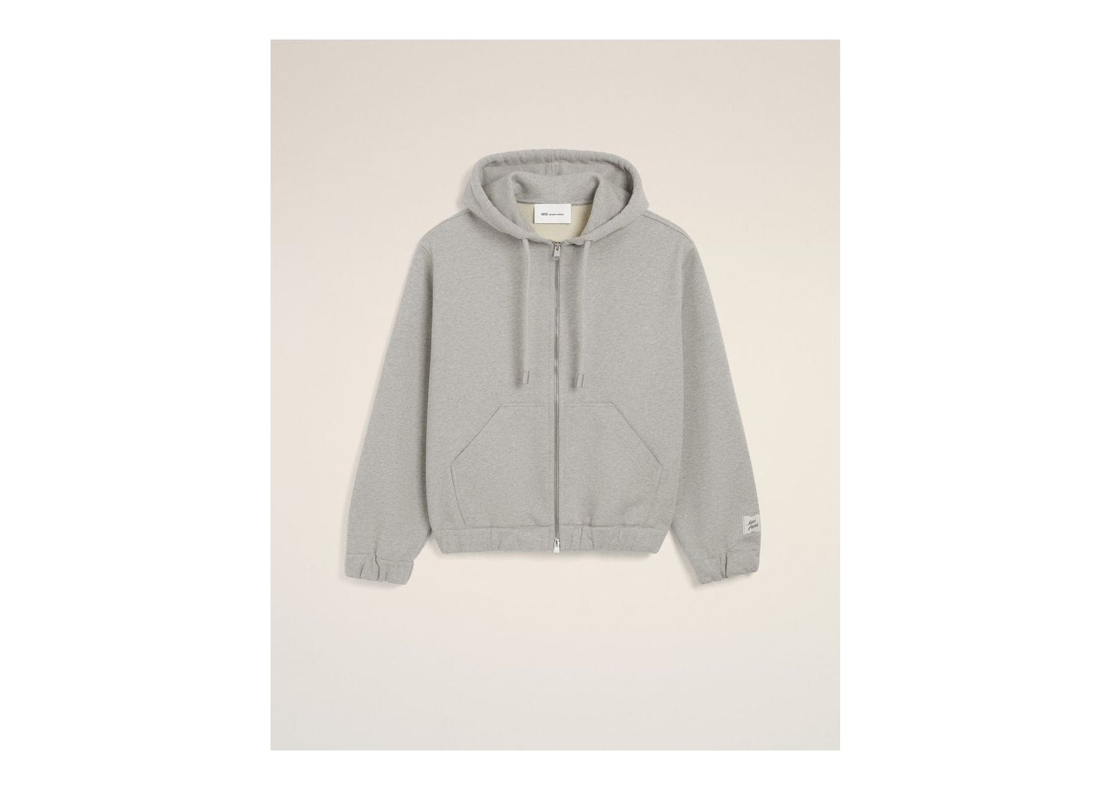 Ami Paris Zipped Cotton Hoodie with Heritage Ami Paris Label Heather Ash Grey - görsel 7