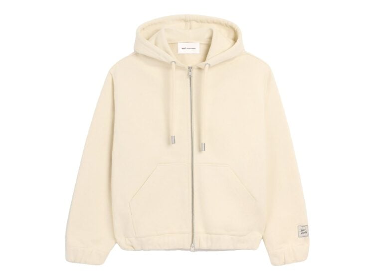 Ami Paris Zipped Cotton Hoodie with Heritage Ami Paris Label Ivory