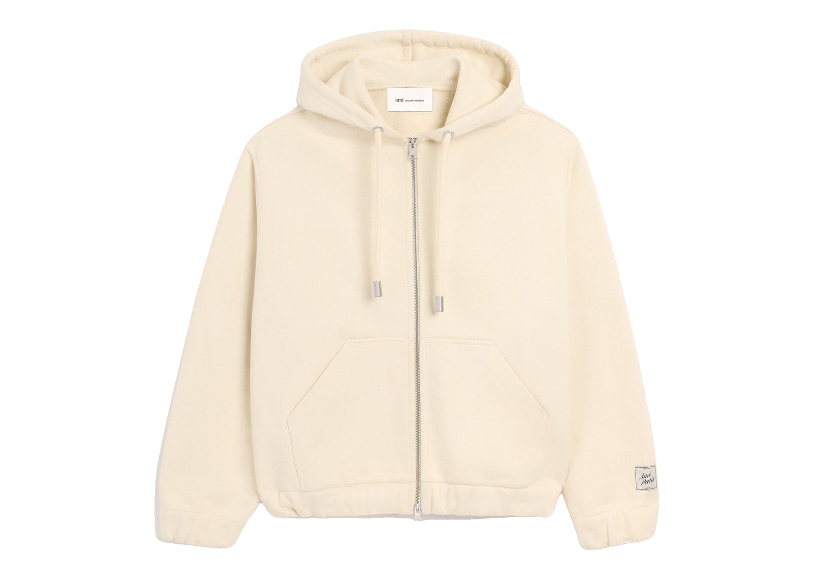 Ami Paris Zipped Cotton Hoodie with Heritage Ami Paris Label Ivory