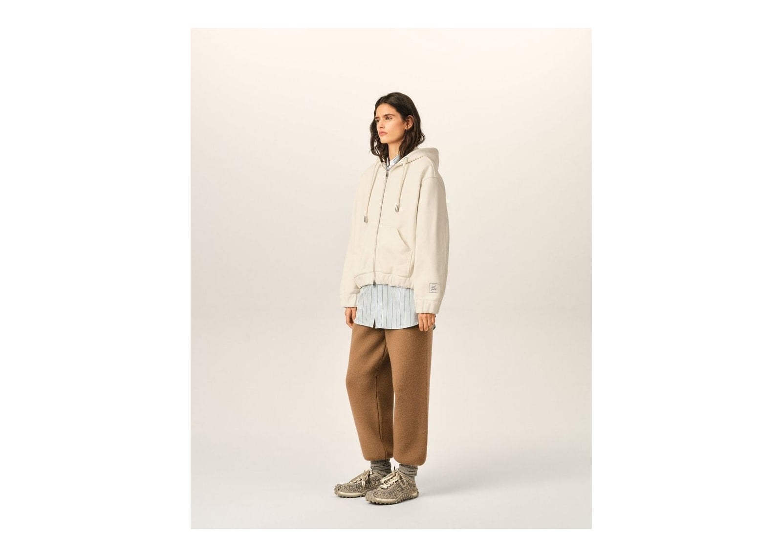 Ami Paris Zipped Cotton Hoodie with Heritage Ami Paris Label Ivory - görsel 13