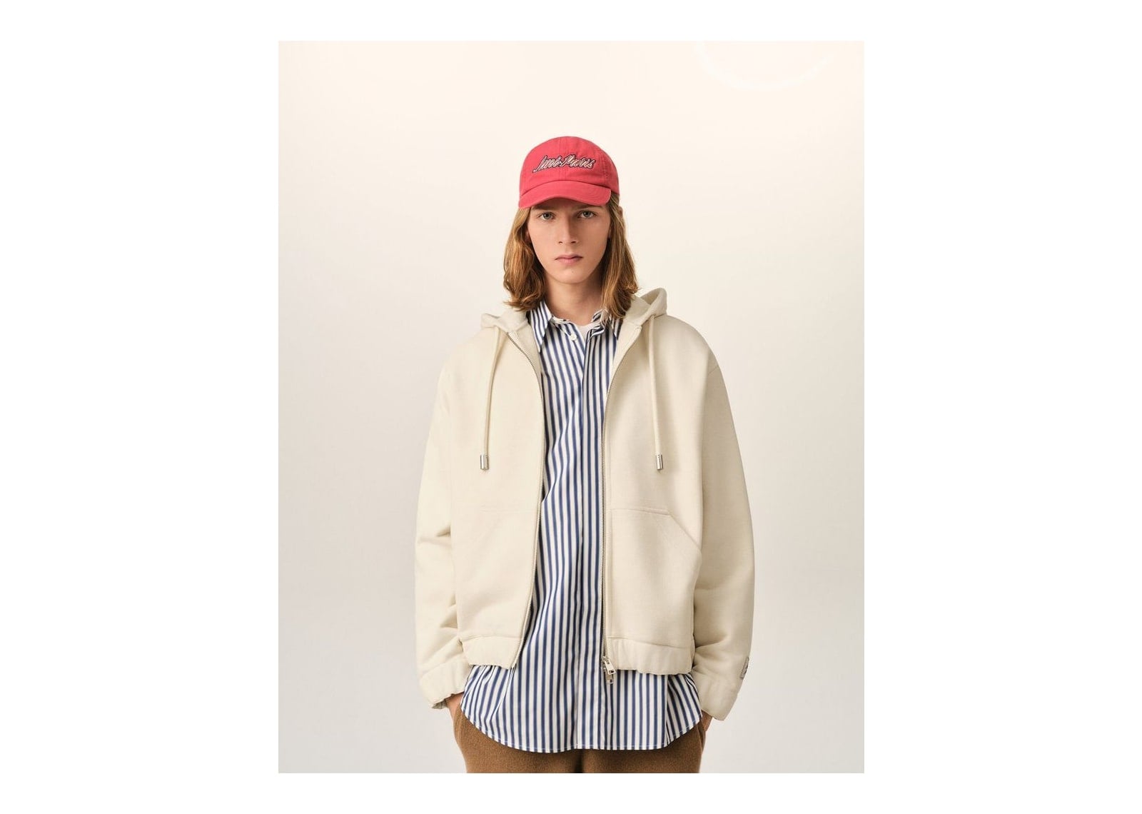 Ami Paris Zipped Cotton Hoodie with Heritage Ami Paris Label Ivory - görsel 2