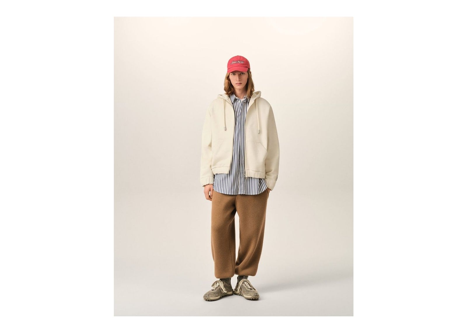 Ami Paris Zipped Cotton Hoodie with Heritage Ami Paris Label Ivory - görsel 3
