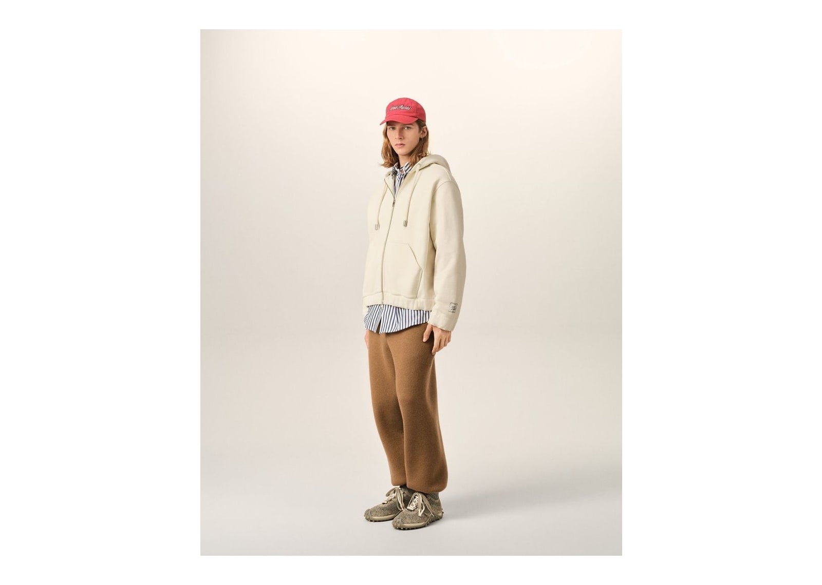 Ami Paris Zipped Cotton Hoodie with Heritage Ami Paris Label Ivory - görsel 6