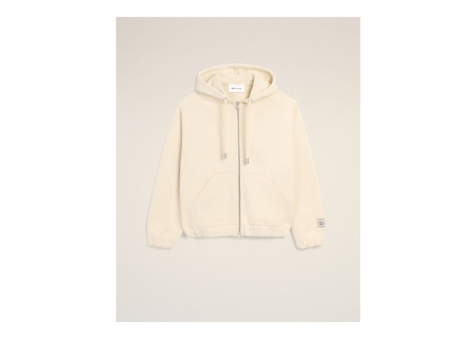 Ami Paris Zipped Cotton Hoodie with Heritage Ami Paris Label Ivory - görsel 8