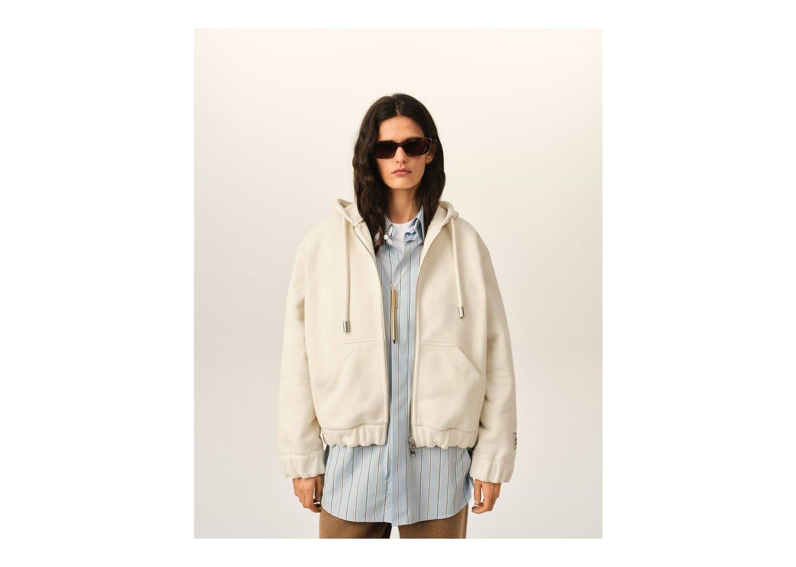 Ami Paris Zipped Cotton Hoodie with Heritage Ami Paris Label Ivory - görsel 9