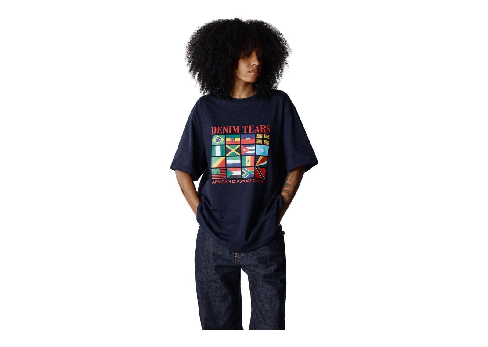 Denim Tears Diaspora Flags Tee Navy - görsel 3