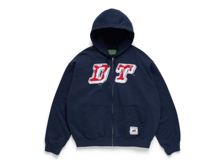 Denim Tears Distressed Tackle Twill Zip Up Hoodie Navy