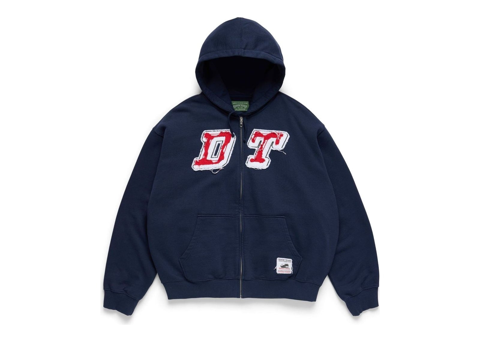 Denim Tears Distressed Tackle Twill Zip Up Hoodie Navy