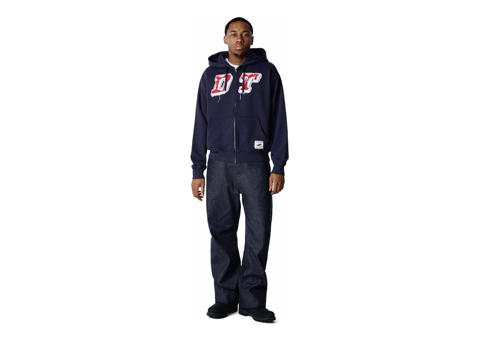 Denim Tears Distressed Tackle Twill Zip Up Hoodie Navy - görsel 2