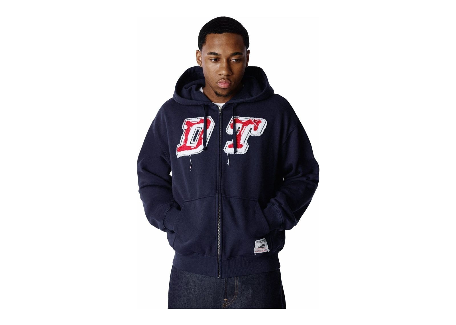 Denim Tears Distressed Tackle Twill Zip Up Hoodie Navy - görsel 4