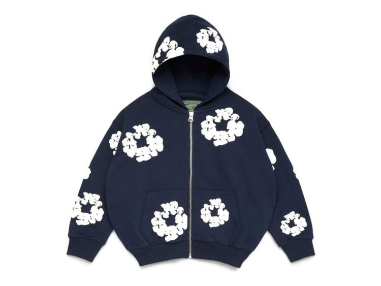 Denim Tears Kids Cotton Wreath Zip Hoodie Navy