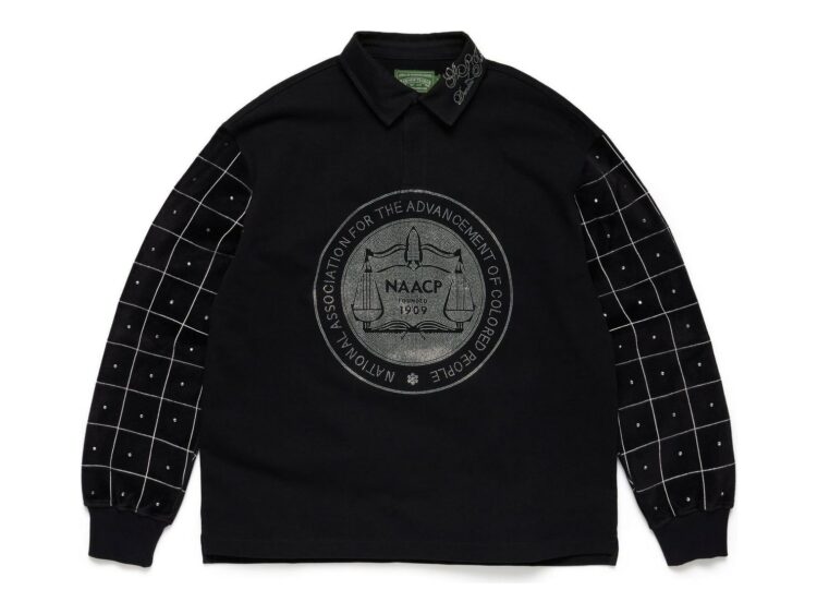 Denim Tears NAACP Velvet Studded Long Sleeve Polo Black