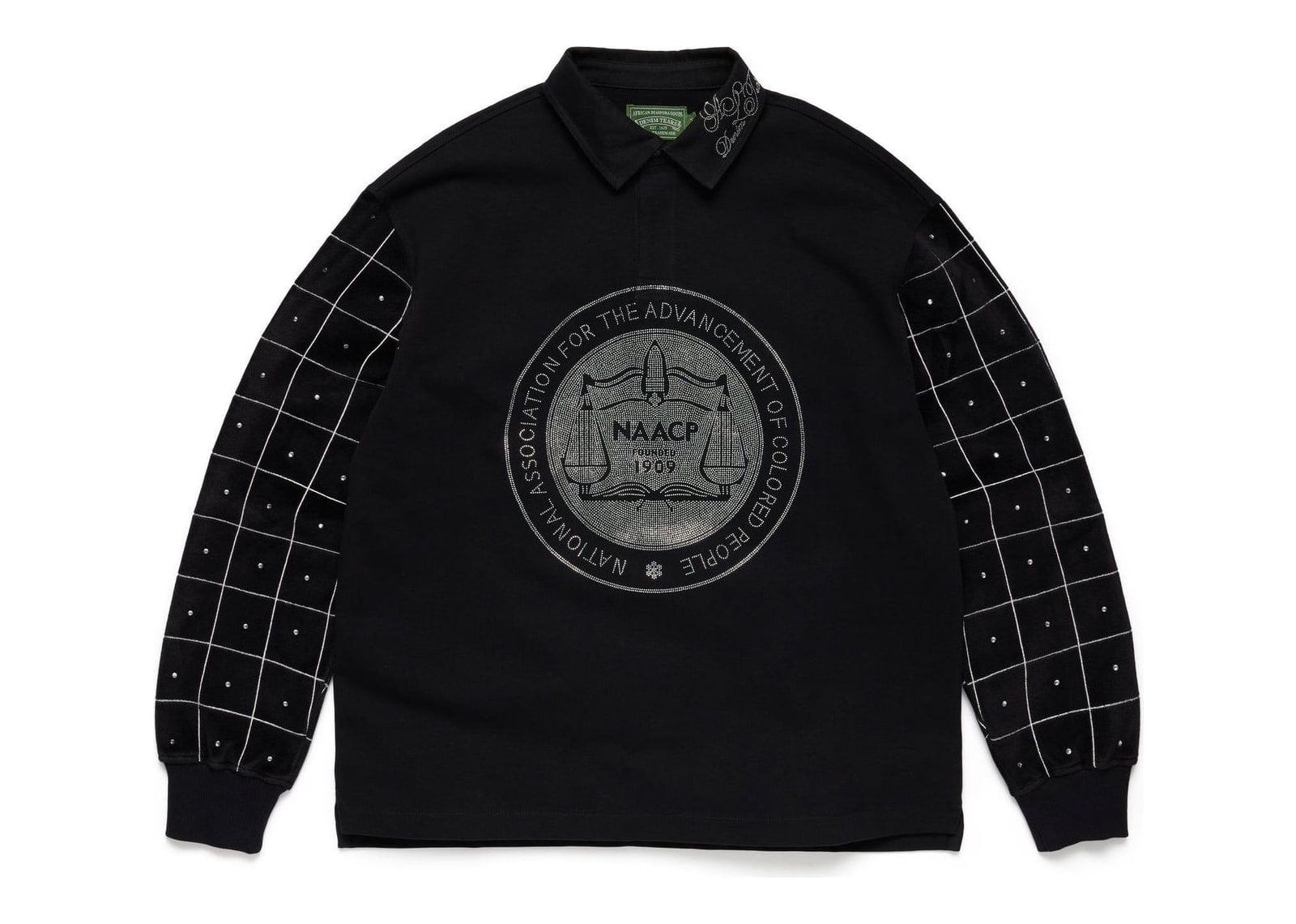 Denim Tears NAACP Velvet Studded Long Sleeve Polo Black