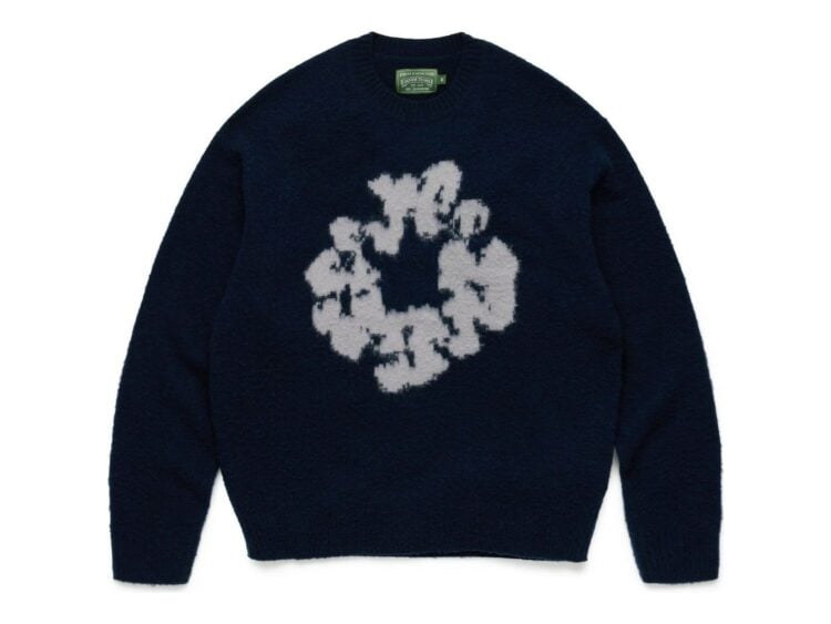 Denim Tears Pilled Cotton Wreath Sweater Navy