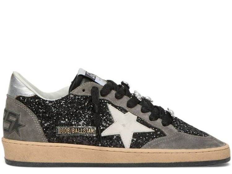 Golden Goose Ball-Star LTD Black Glitter Gray Suede Skins (W)
