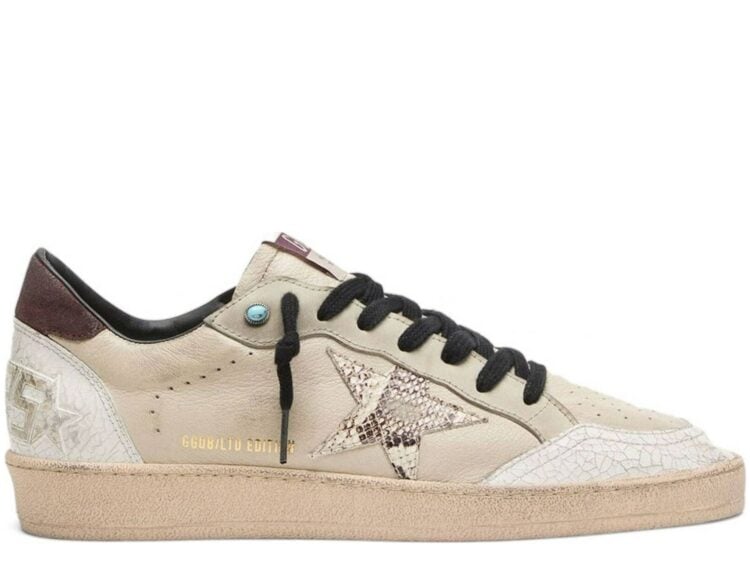 Golden Goose Ball-Star LTD Cream Leather Snake Print Star