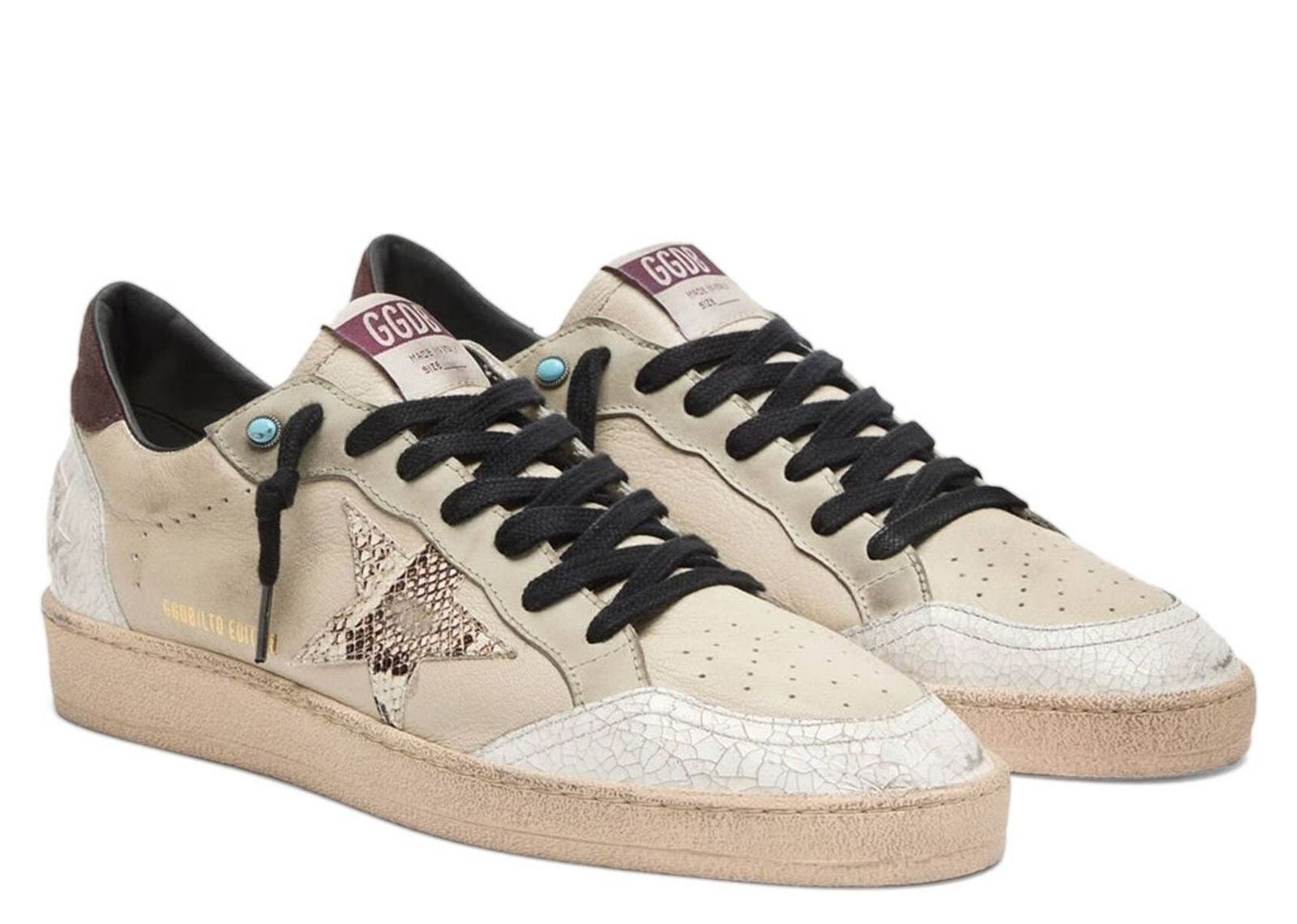 Golden Goose Ball-Star LTD Cream Leather Snake Print Star - görsel 2
