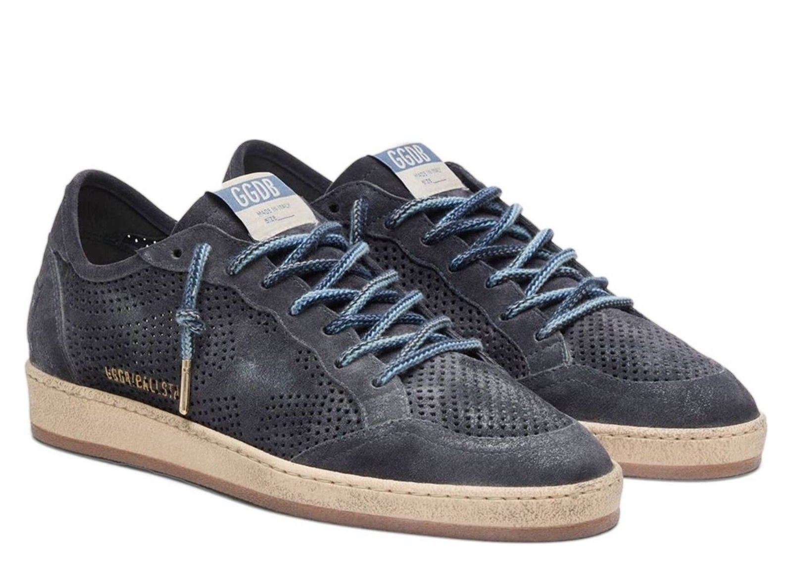 Golden Goose Ball-Star Perforated Dark Blue Suede Tone-on-Tone Star - görsel 2