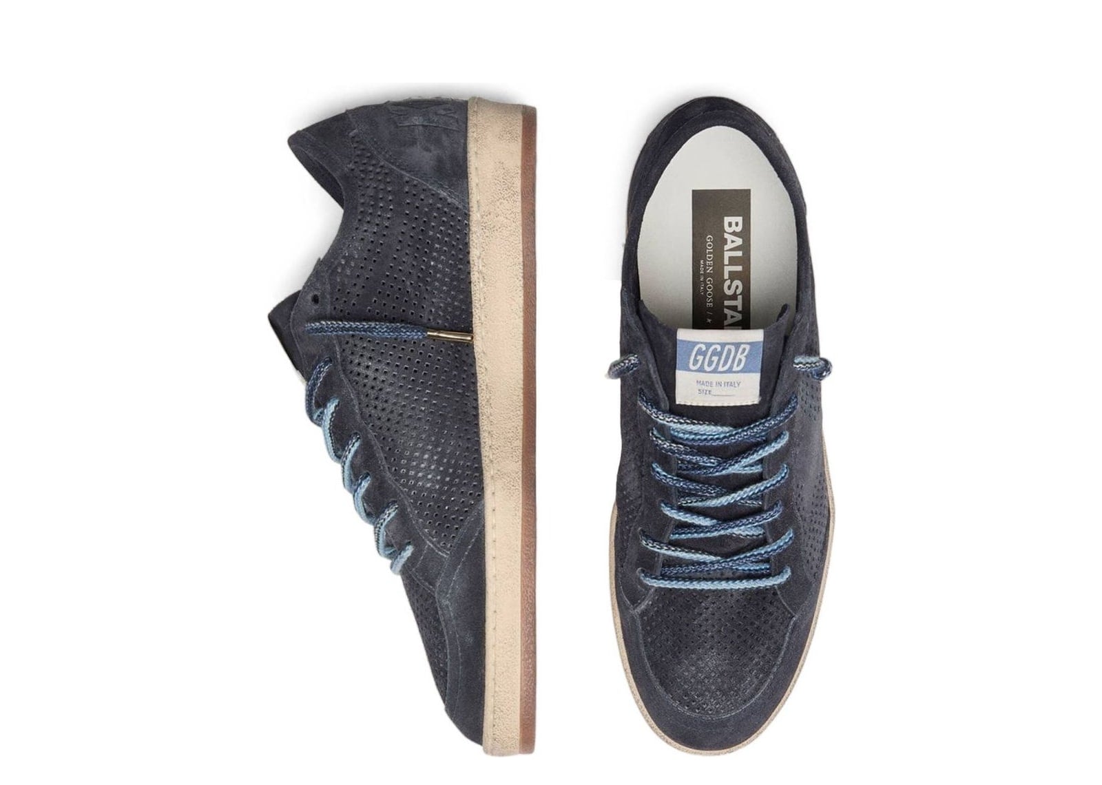 Golden Goose Ball-Star Perforated Dark Blue Suede Tone-on-Tone Star - görsel 3