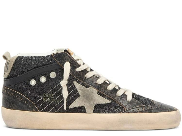 Golden Goose Mid Star Black Glitter Dove Gray Suede Star (W)