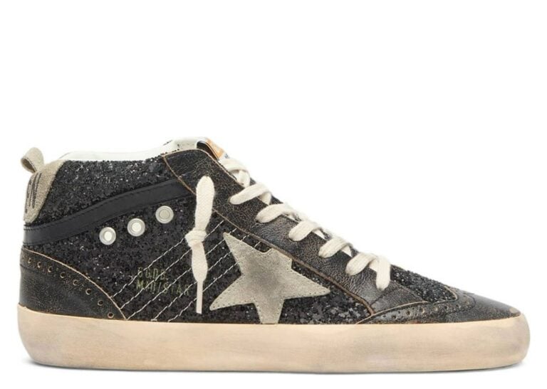 Golden Goose Mid Star Black Glitter Dove Gray Suede Star (W)
