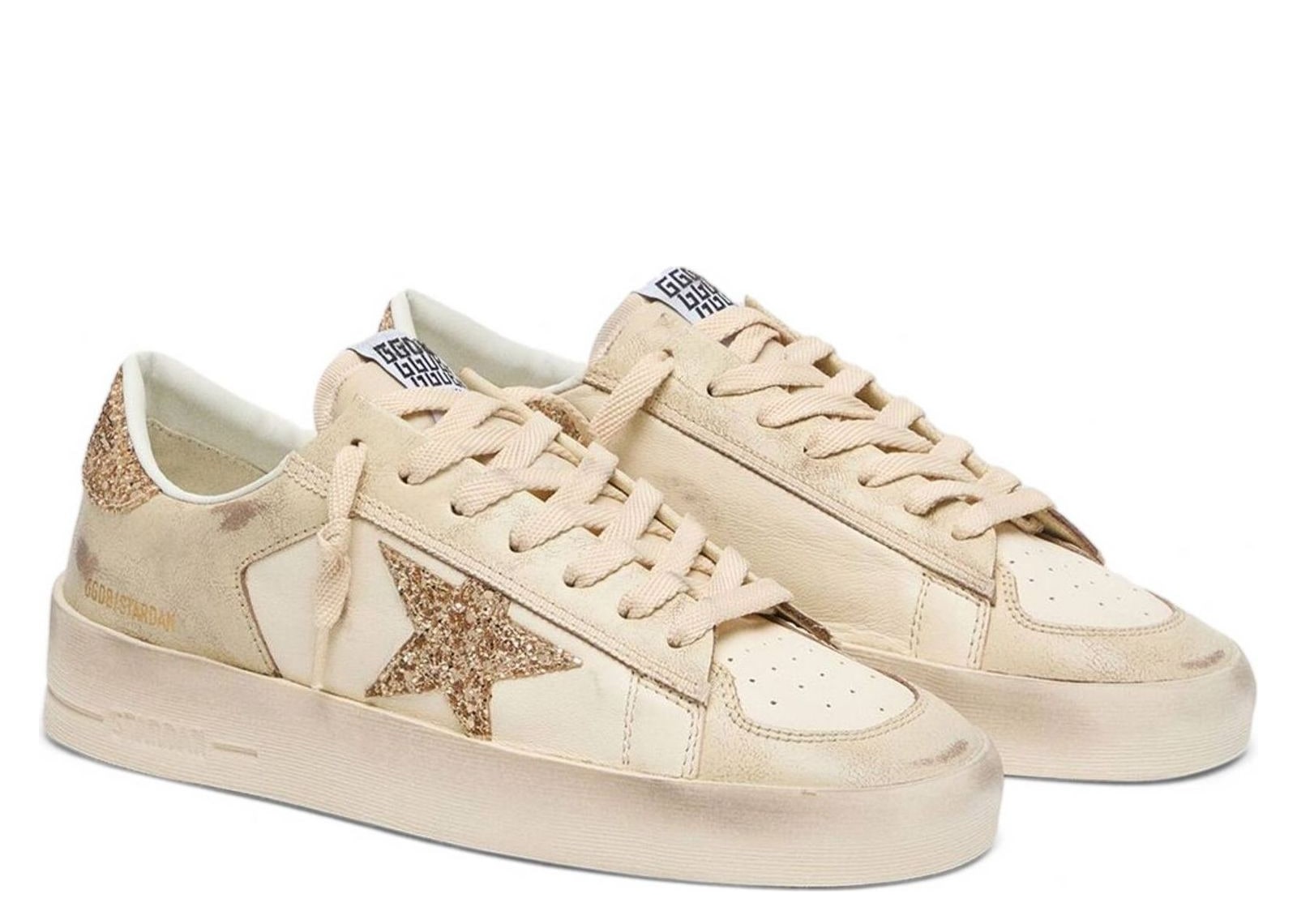 Golden Goose Stardan Ecru Nappa Gold Glitter Star Heel Tab (W) - görsel 2