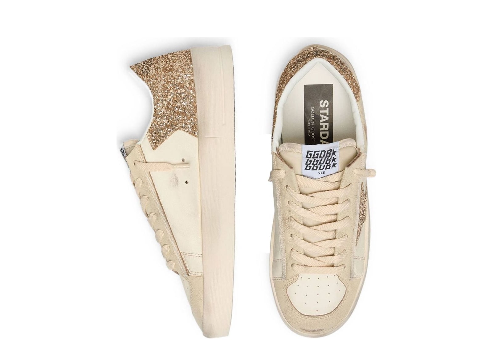 Golden Goose Stardan Ecru Nappa Gold Glitter Star Heel Tab (W) - görsel 3