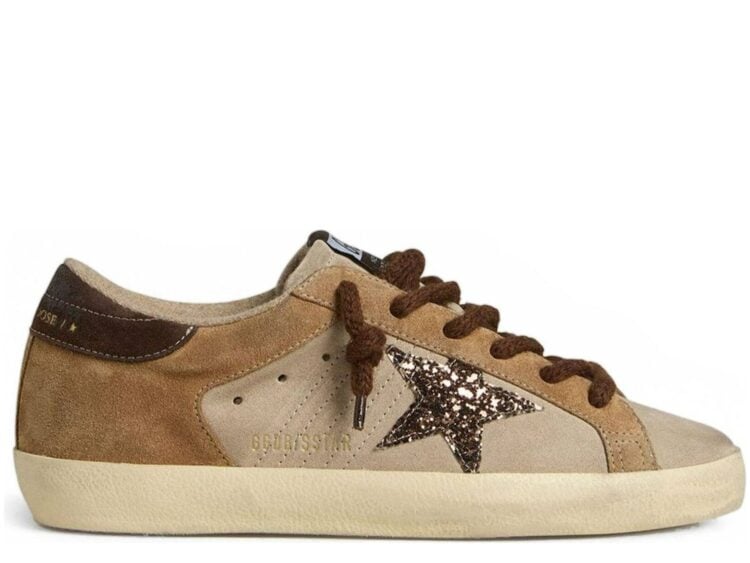Golden Goose Super-Star Beige Brown Suede Brown Glitter Star (W)