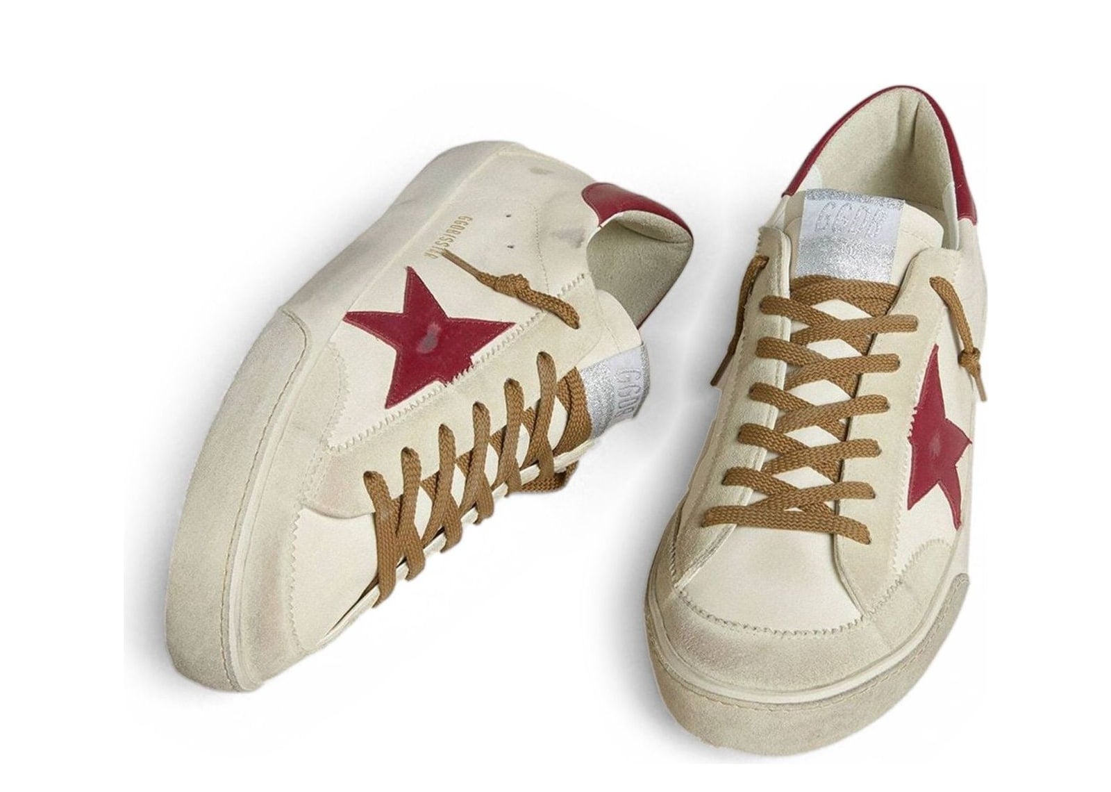 Golden Goose Super-Star White Leather Red Star Beige Suede Inserts - görsel 2