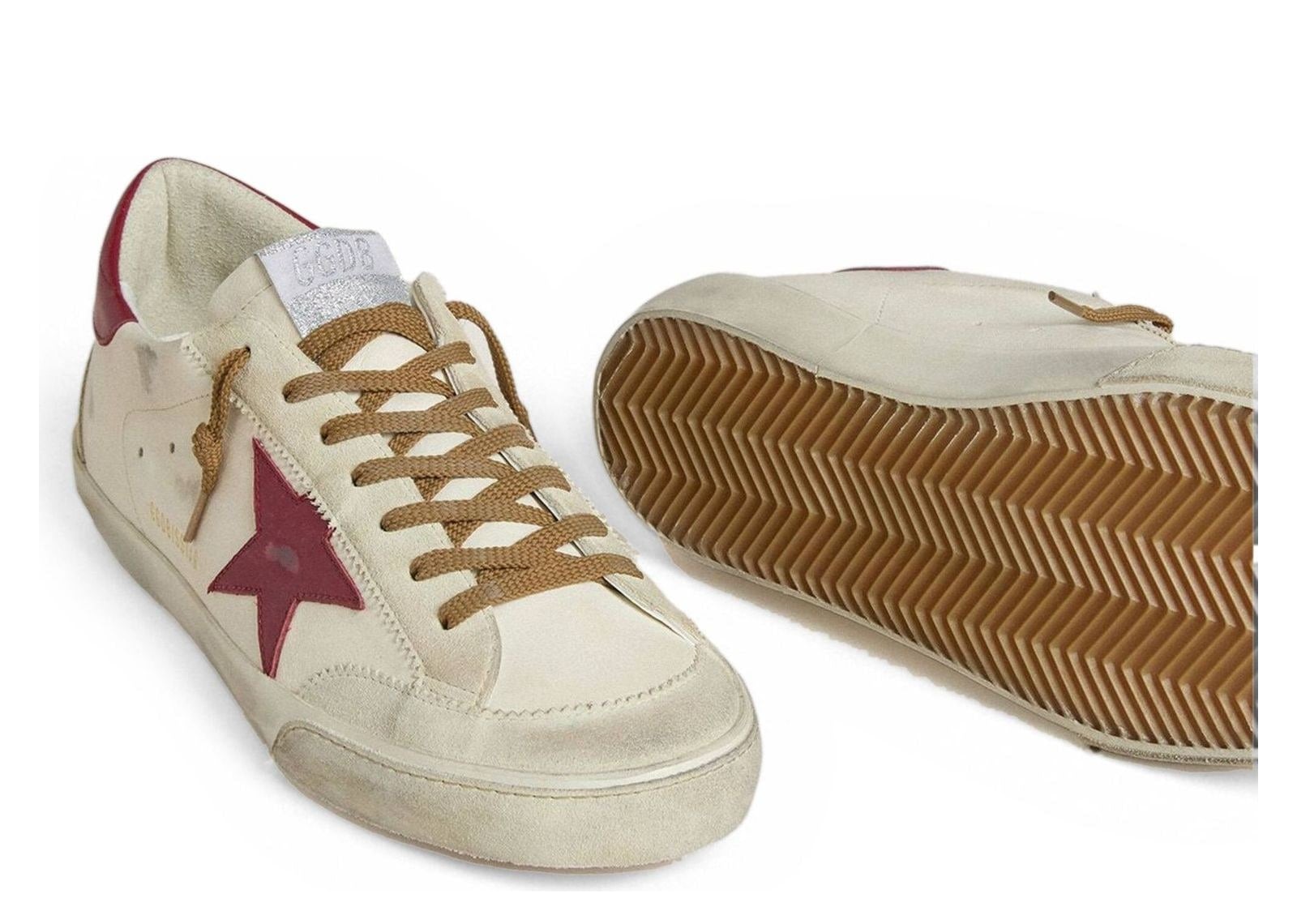Golden Goose Super-Star White Leather Red Star Beige Suede Inserts - görsel 3