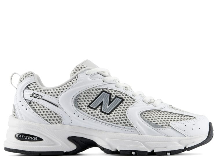 New Balance 530 White Silver Metallic Black Sole