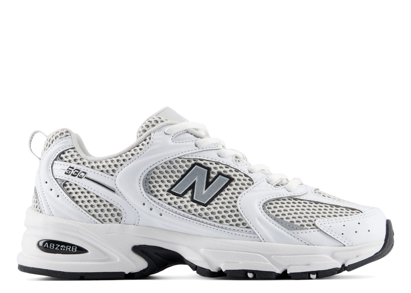 New Balance 530 White Silver Metallic Black Sole