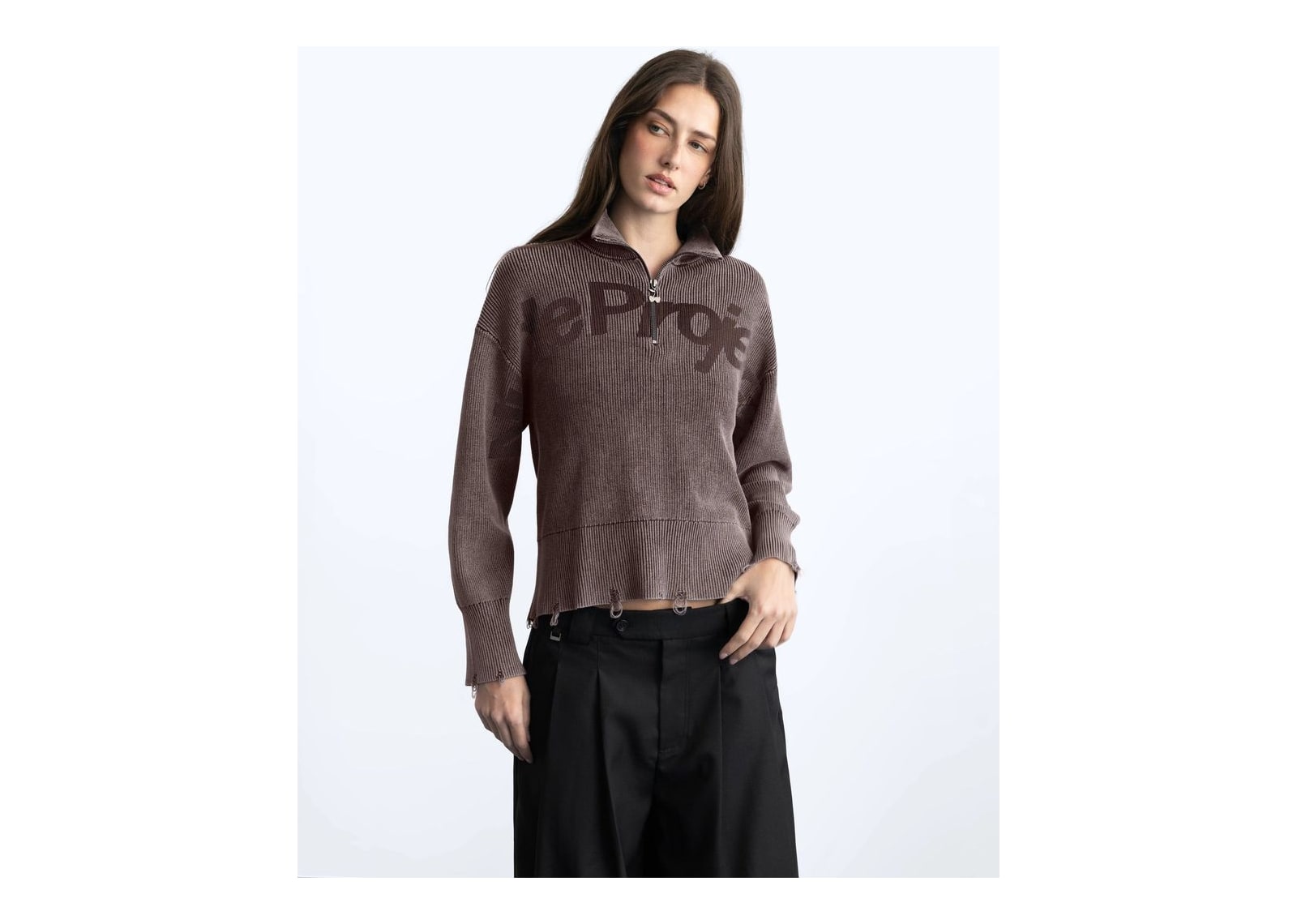 Nude Project Beast Quarter-Zip Knit Brown - görsel 13