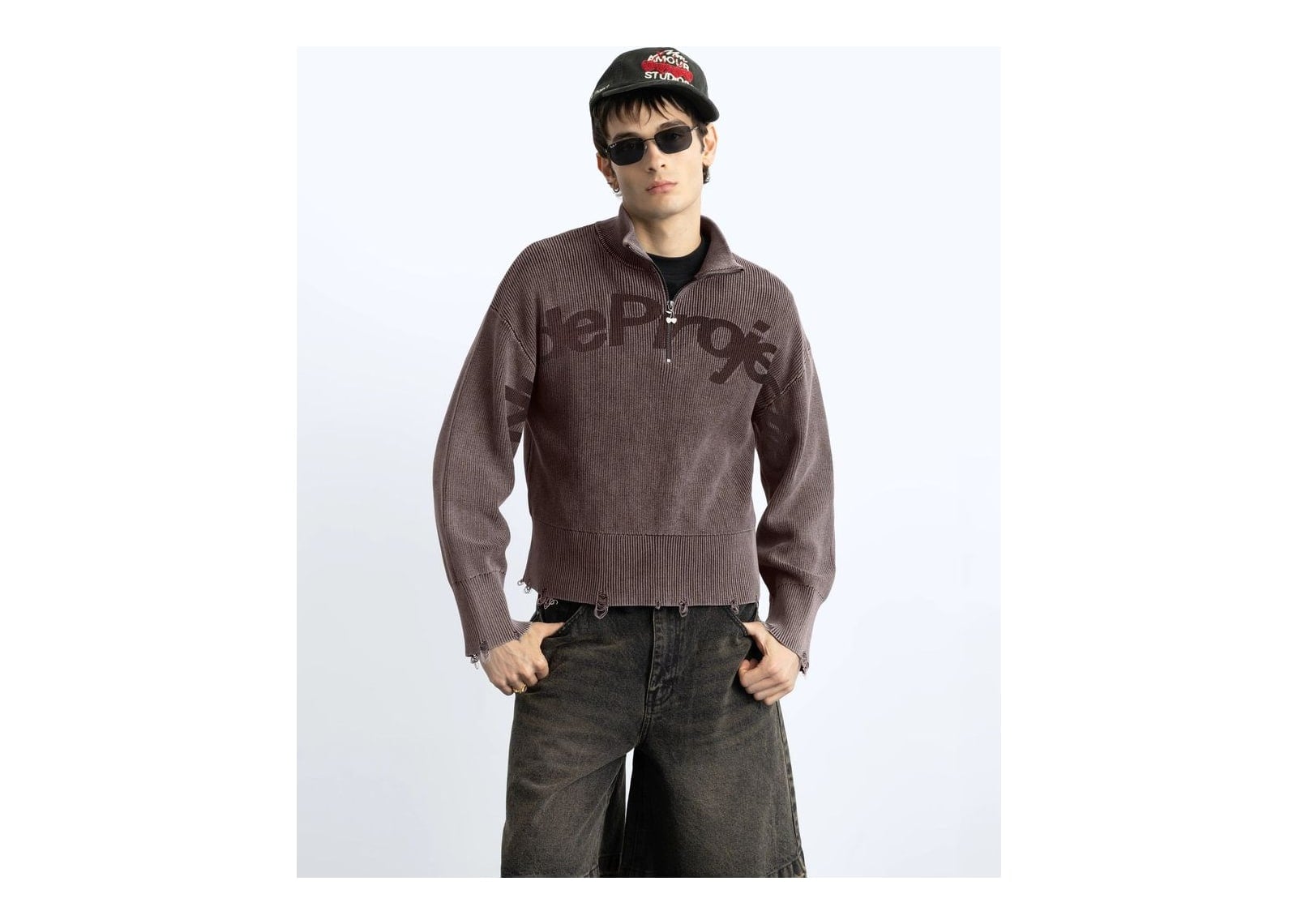 Nude Project Beast Quarter-Zip Knit Brown - görsel 9