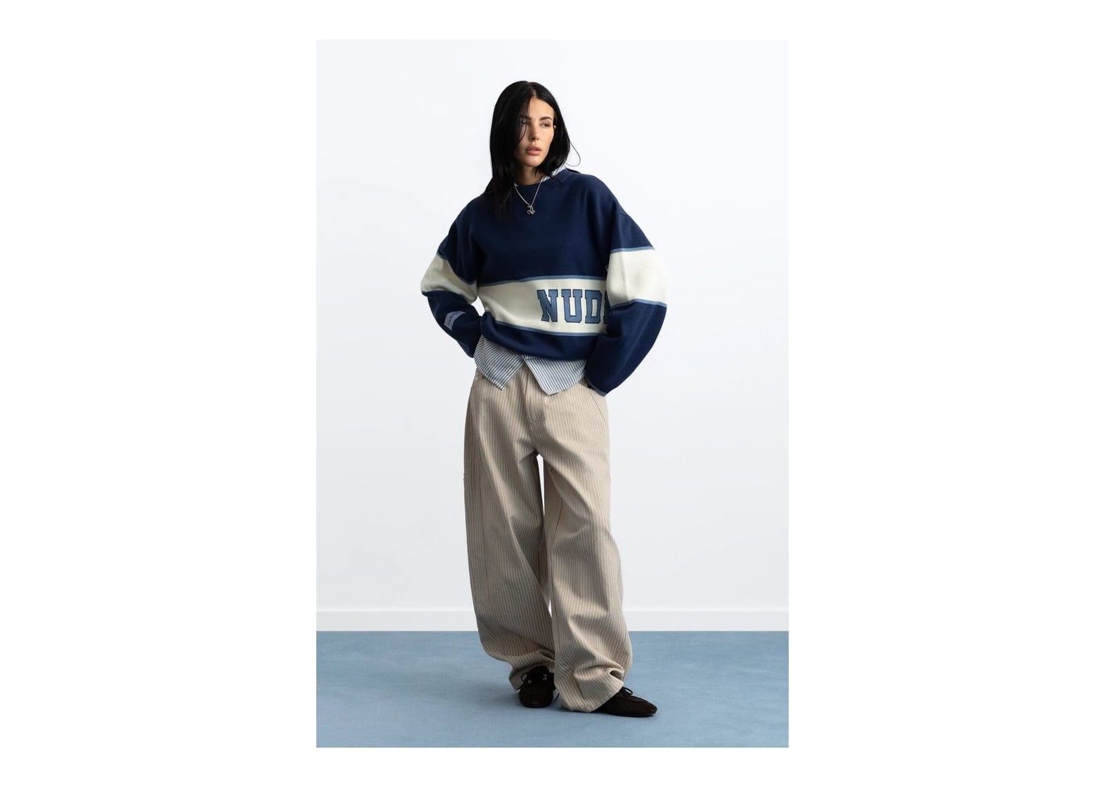 Nude Project Big-Striped Knit Sweater Navy - görsel 2