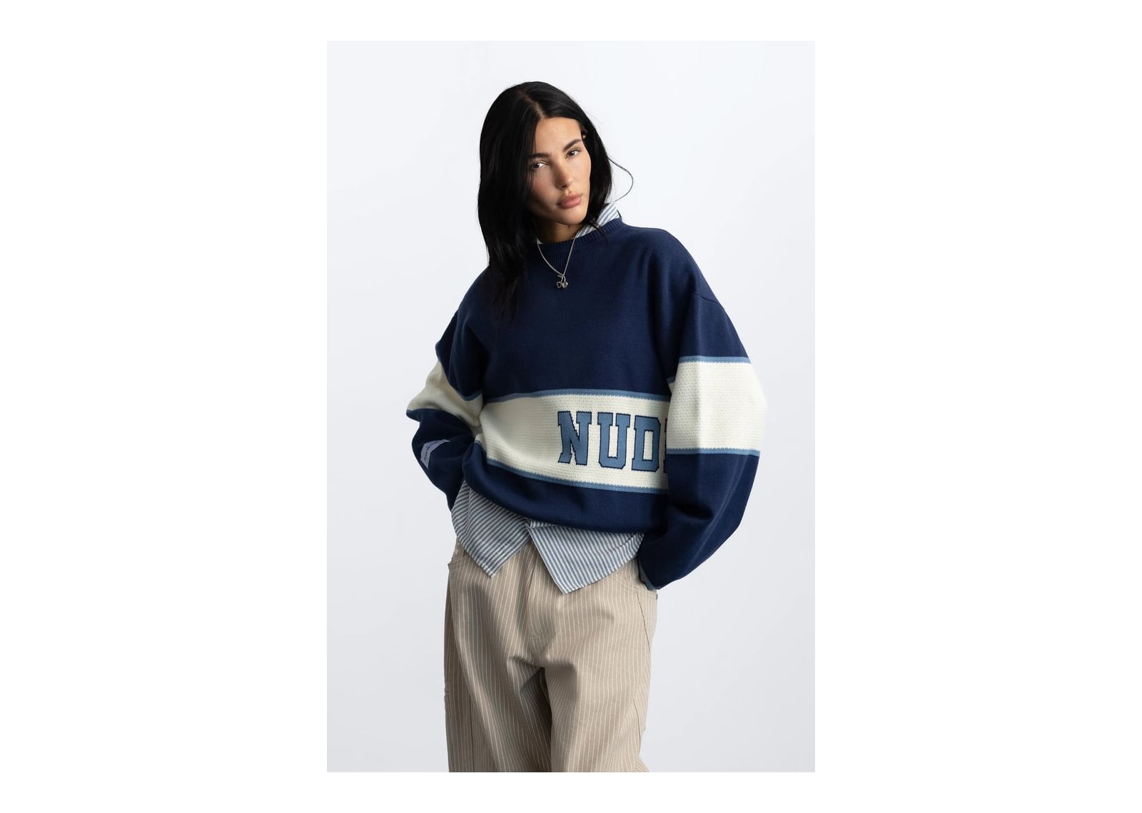 Nude Project Big-Striped Knit Sweater Navy - görsel 9