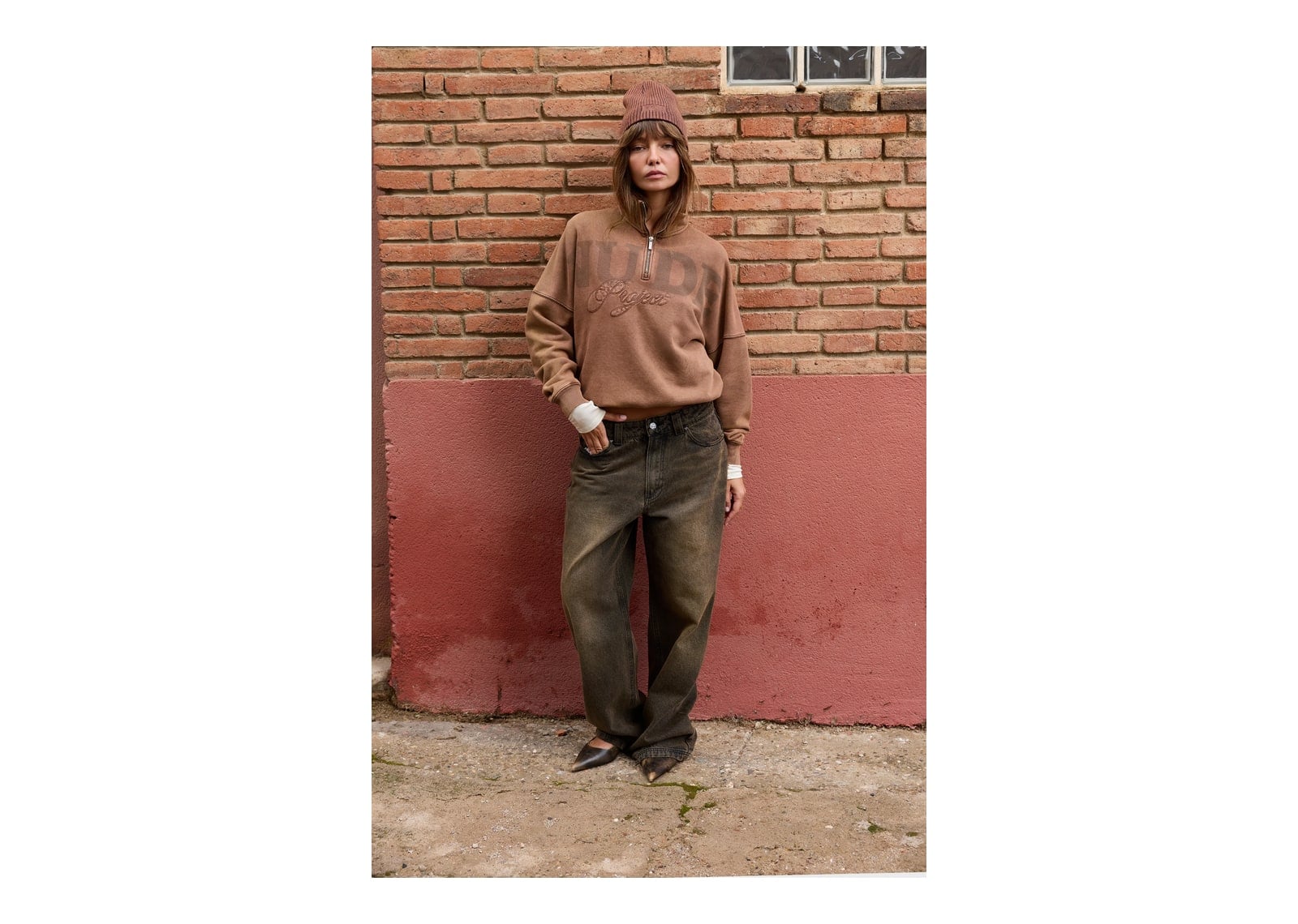 Nude Project Daegu Quarter-Zip Brown - görsel 10