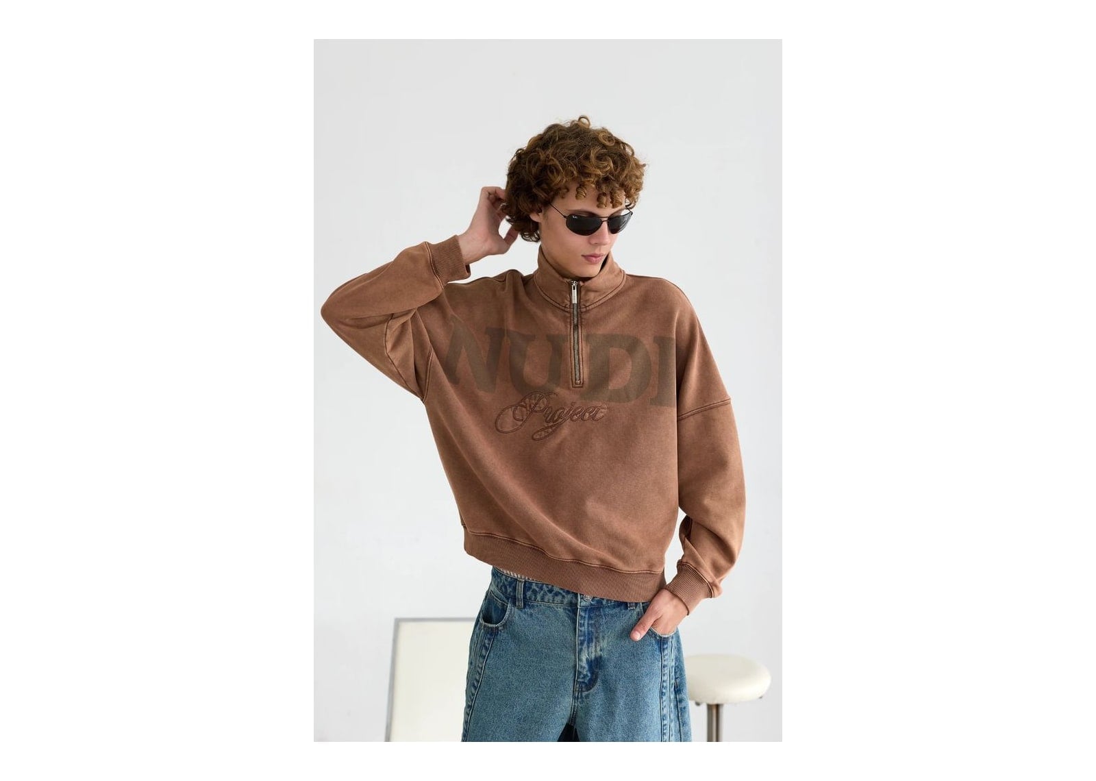 Nude Project Daegu Quarter-Zip Brown - görsel 2