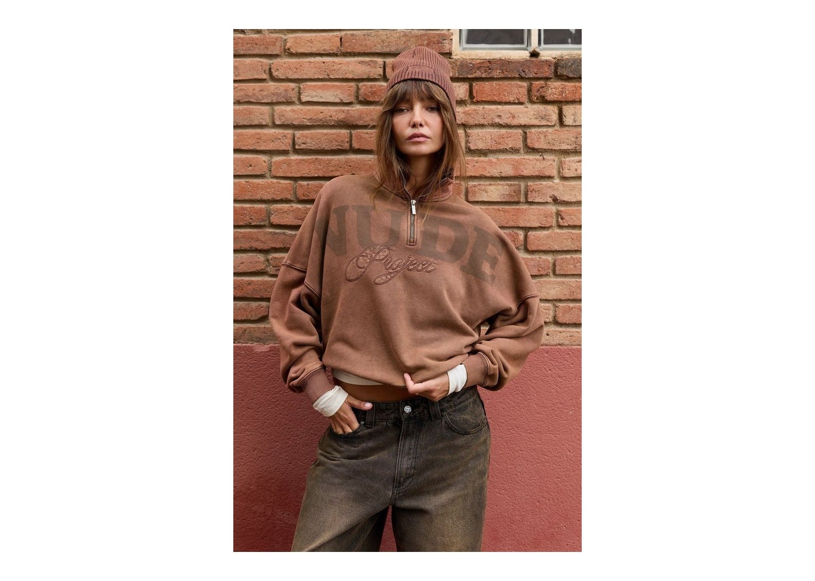 Nude Project Daegu Quarter-Zip Brown - görsel 6