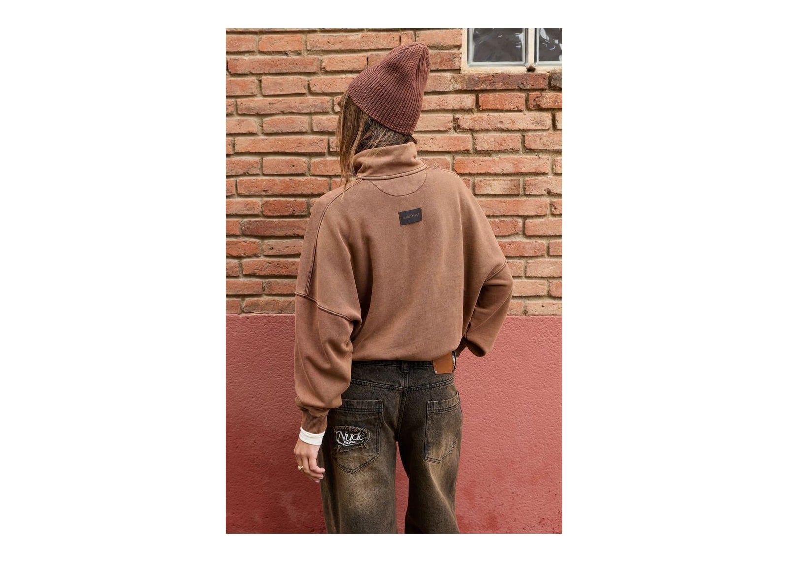 Nude Project Daegu Quarter-Zip Brown - görsel 7