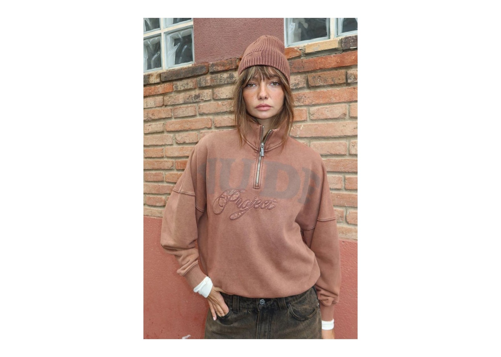 Nude Project Daegu Quarter-Zip Brown - görsel 9