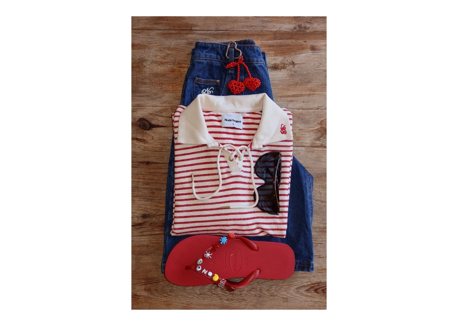 Nude Project Faded Striped Polo Red - görsel 11