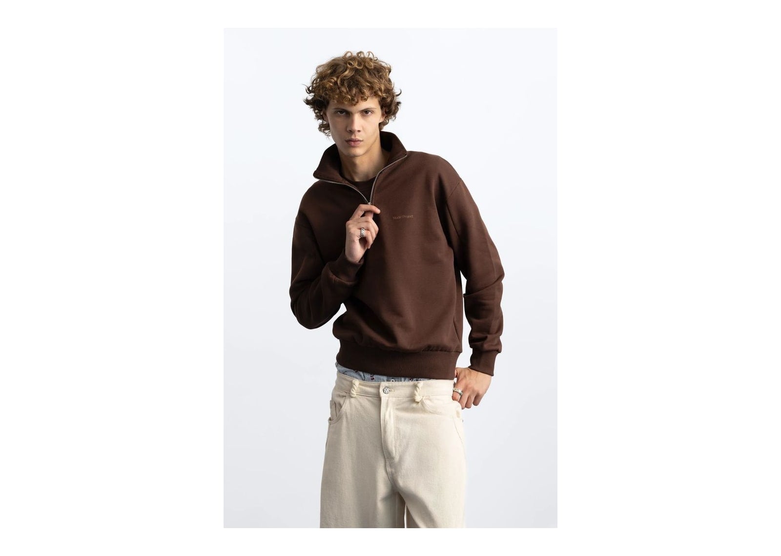 Nude Project Origins Quarter-Zip Brown - görsel 4