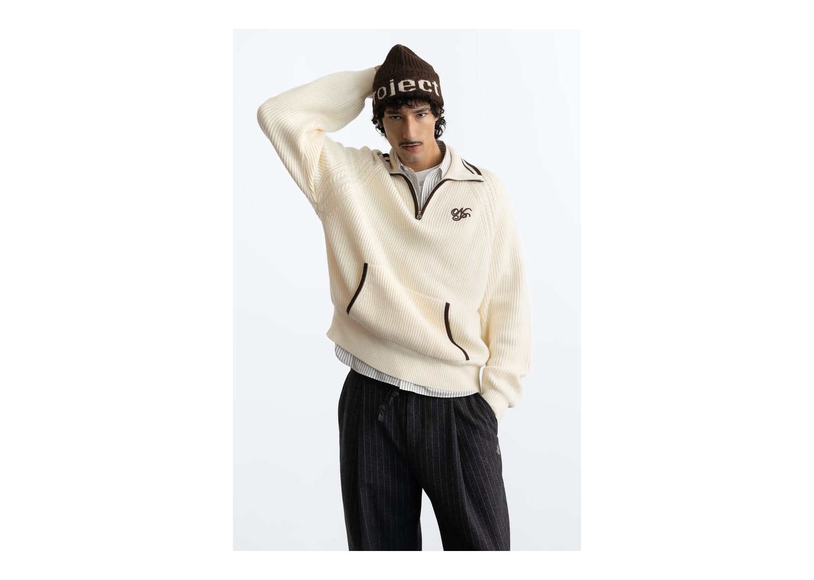 Nude Project Ridgmount Quarter-Zip Knit Sweater Ivory - görsel 4