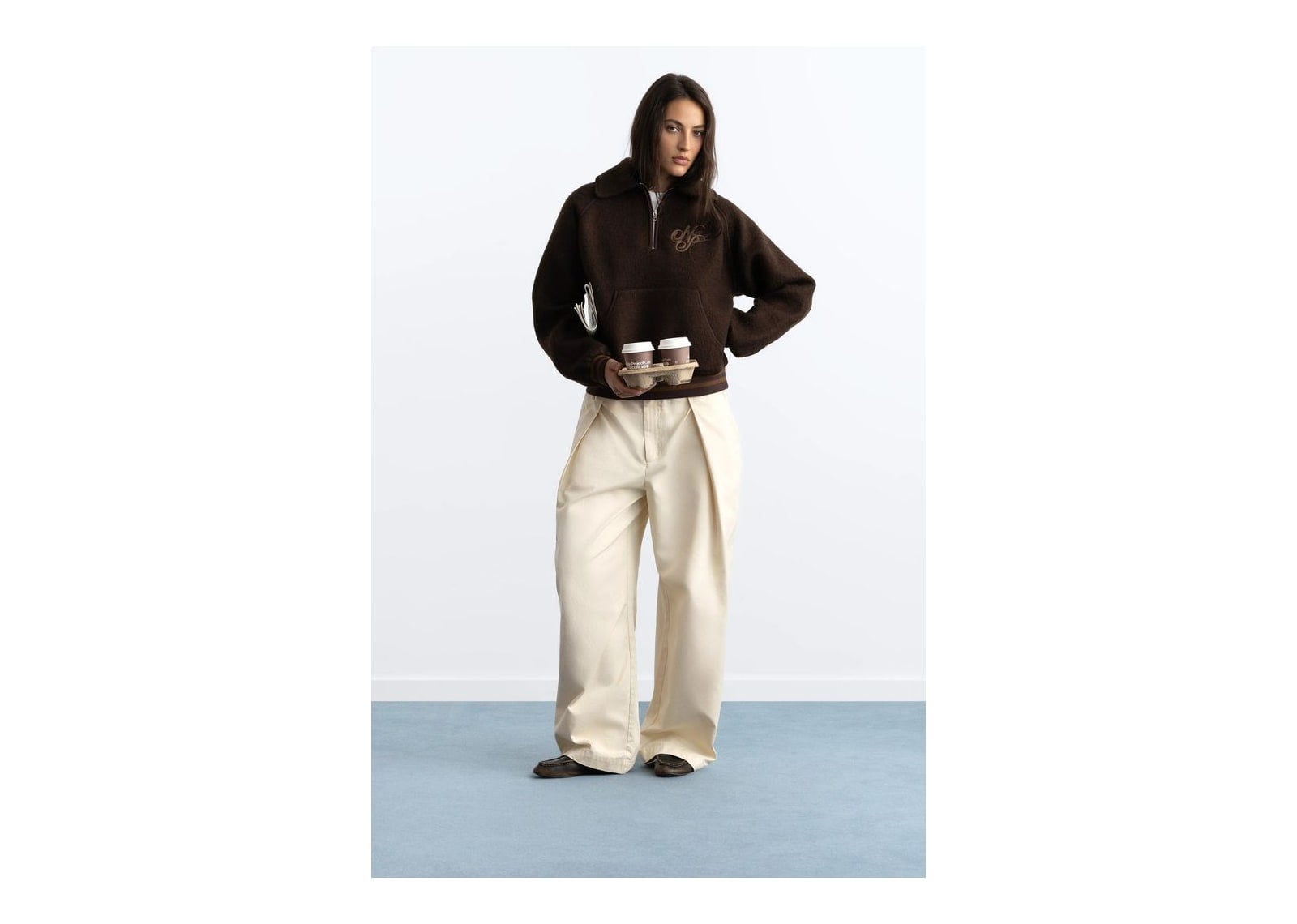 Nude Project Teddy Quarter-Zip Brown - görsel 10