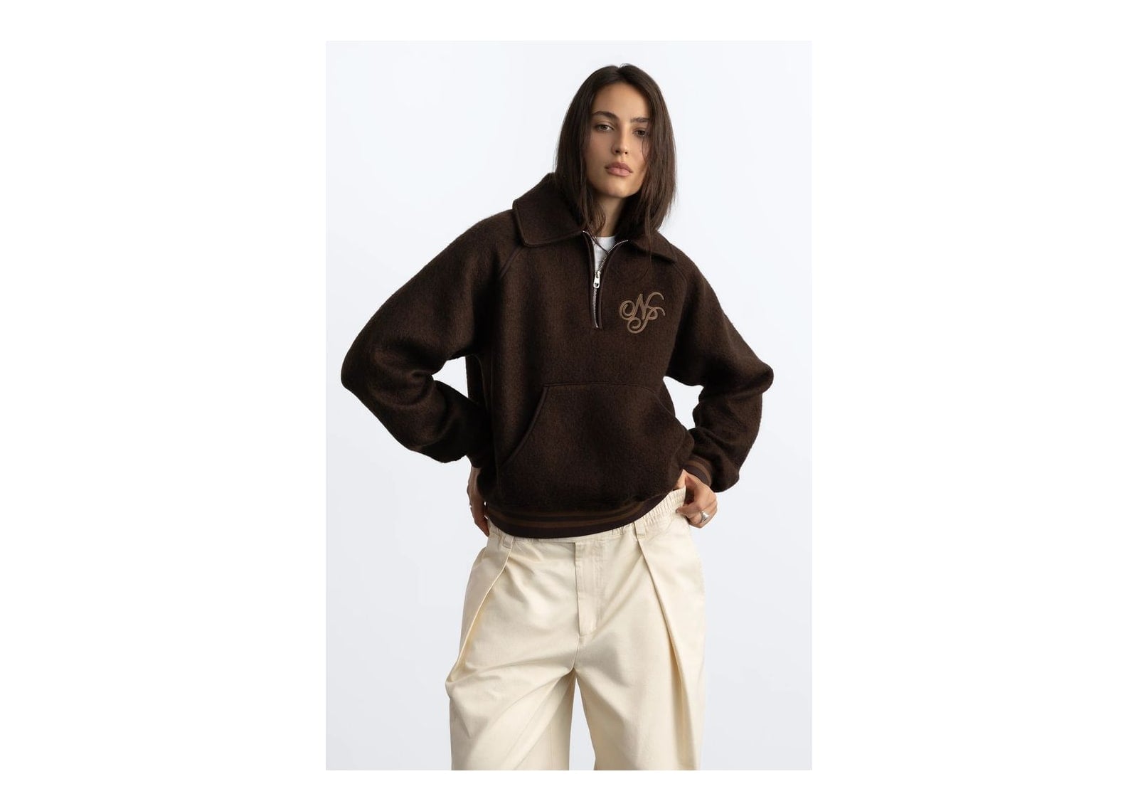Nude Project Teddy Quarter-Zip Brown - görsel 9