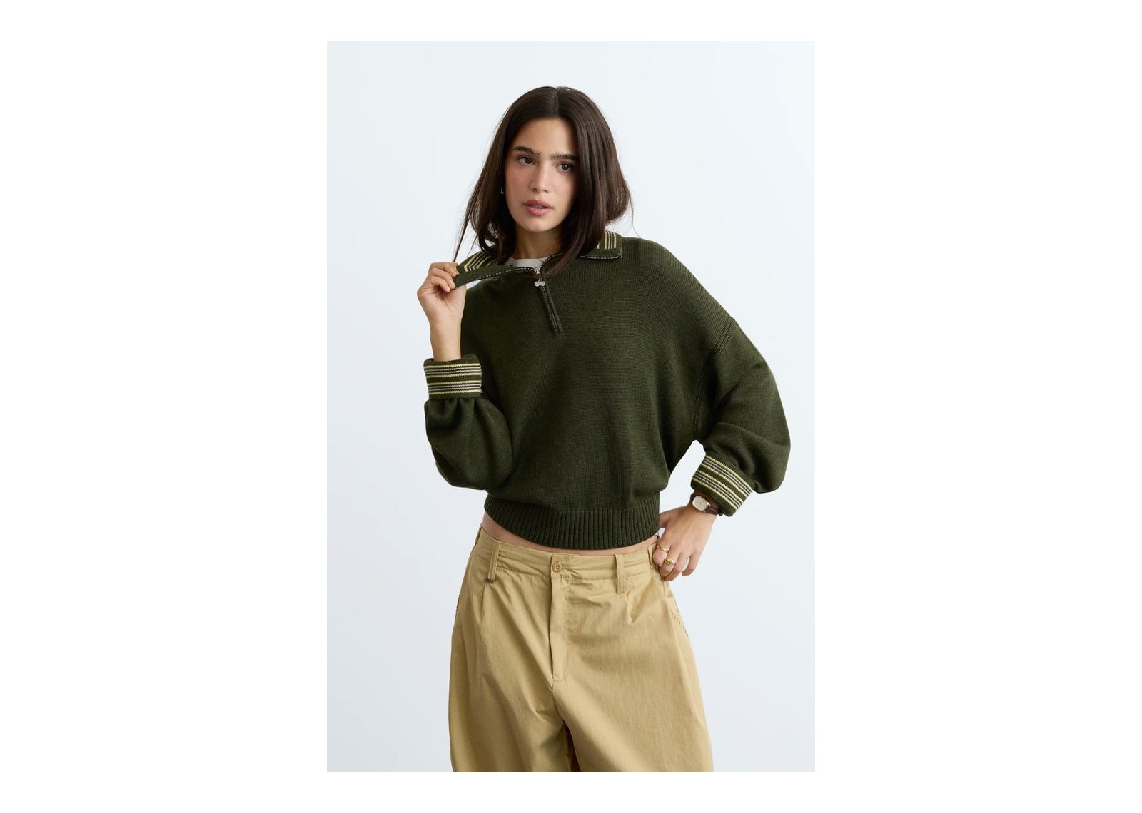 Nude Project The Consultant Quarter-Zip Knit Green - görsel 7